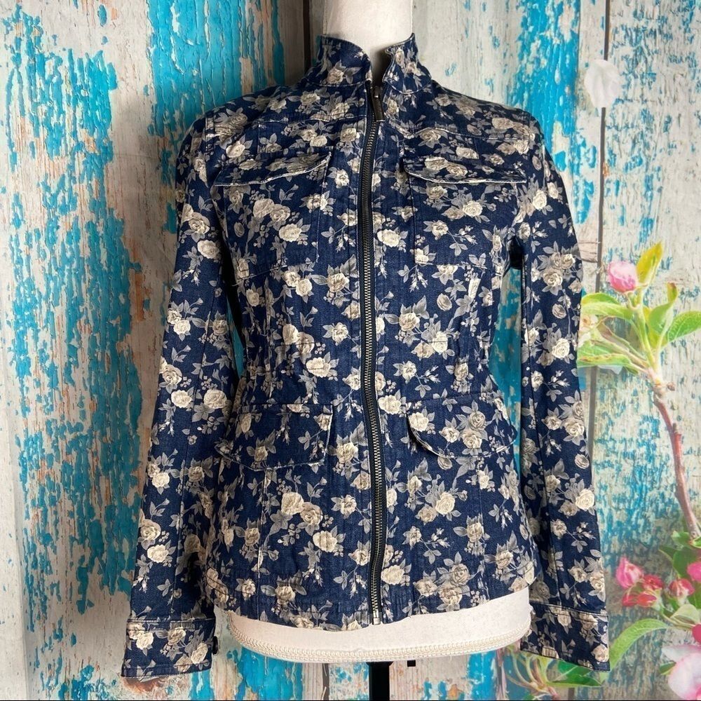 Johnston & Murphy denim jacket floral boho  print 